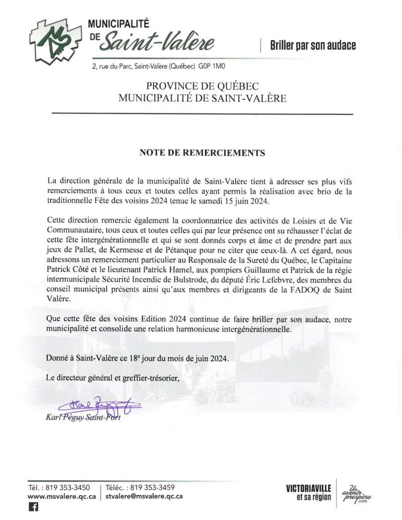 Remerciements, fête des voisins 2024