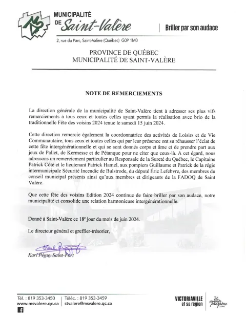 Remerciements, fête des voisins 2024